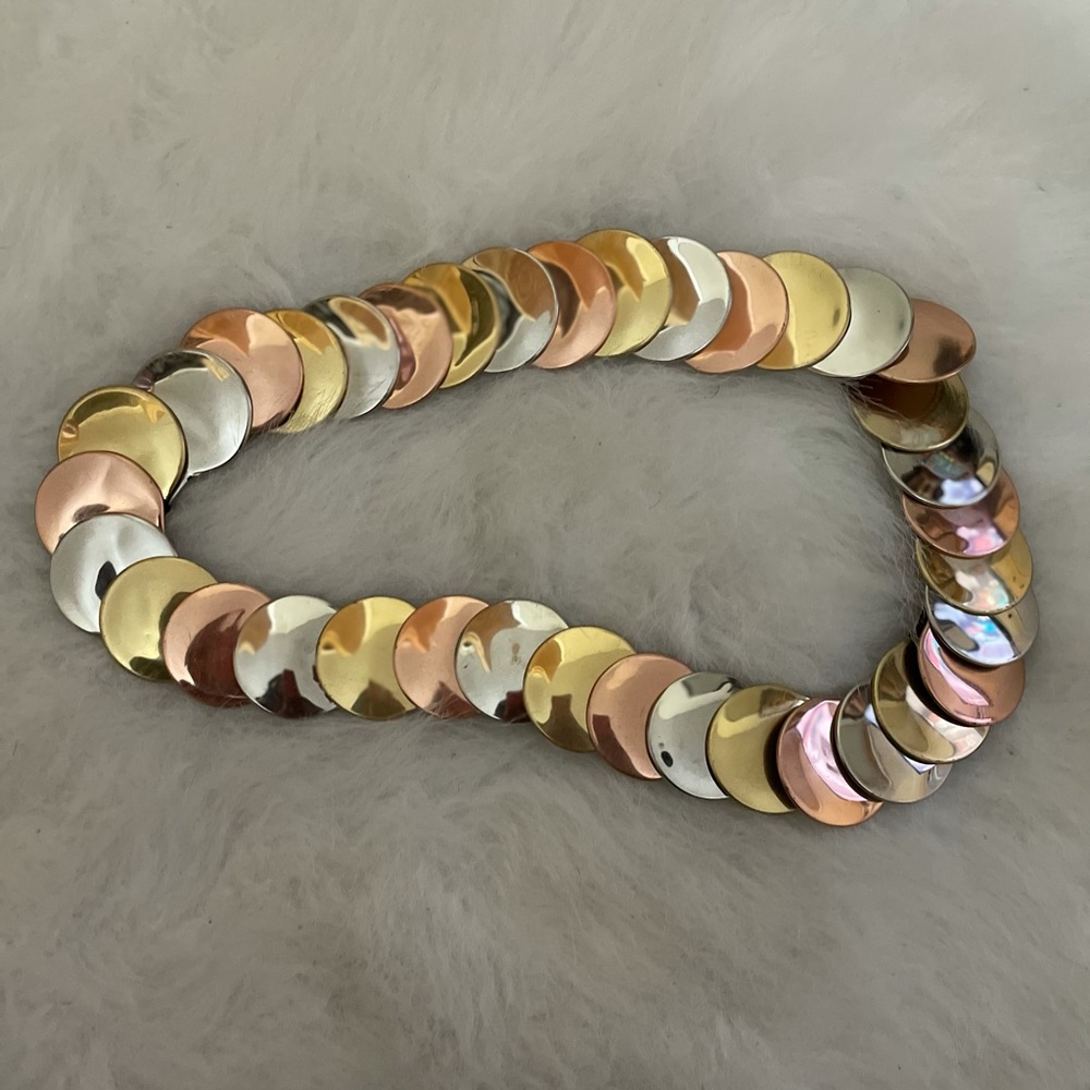 Vintage elastic gold, copper & silver plated belt